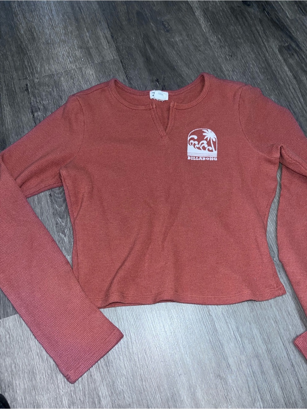 Billabong Rust Waffle Knit Cropped Long-Sleeve Top